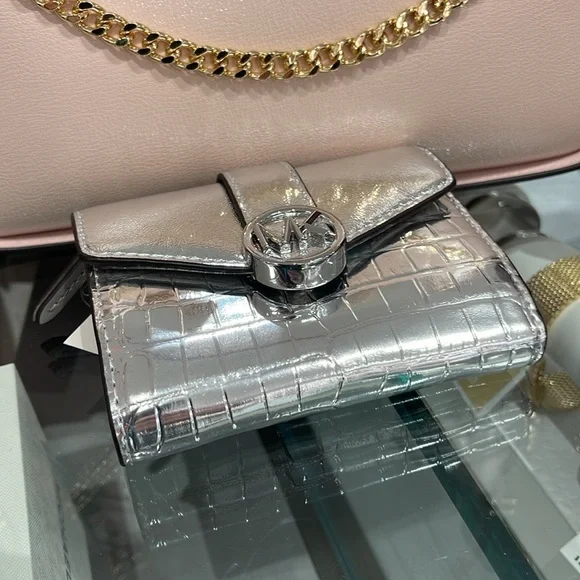 MICHAEL KORS CARMEN MEDIUM LOGO AND FAUX LEATHER WALLET 
SILVER 
NWT - Picture 3 of 16